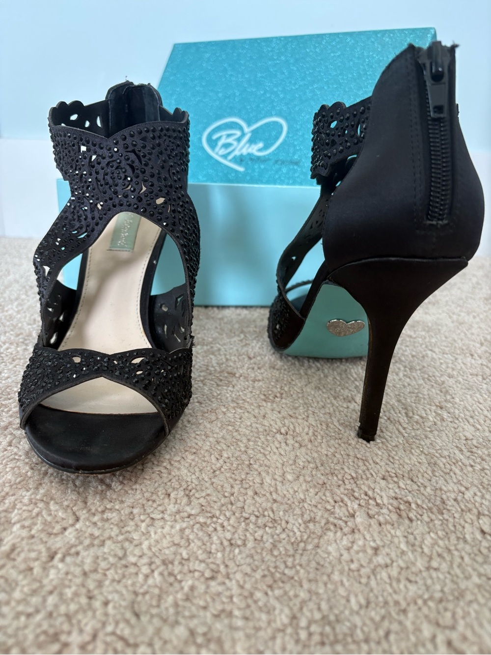 Blue by Betsey Johnson Black Rhinestone Cutout Stiletto Heels
